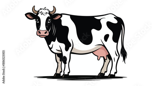 Farm Cow Portrait: A detailed illustration of a domestic cow standing, capturing the essence of a serene farm life. 