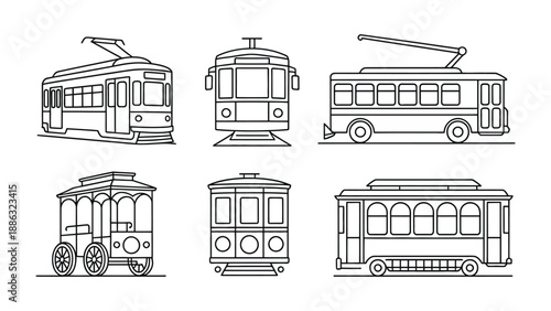 Vintage Trams Illustration: A collection of meticulously crafted line art illustrations showcasing the timeless charm and historical significance of vintage trams.