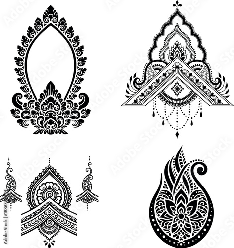 Indian Arch and Floral Paisley Ornamental Frame Designs