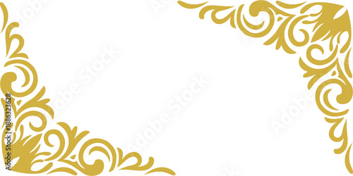 Cuadro en lienzo Ornate gold corner frame with glitter vintage baroque filigree, elegant shiny decorative vector border for luxury invitations, wedding, certificates, and premium design