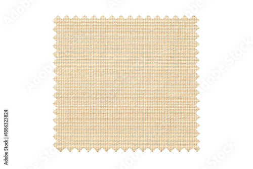 Beige fabric swatch, textile sample, square, zigzag edge, plain weave, neutral color