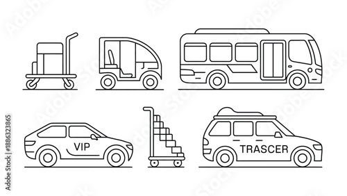 Transportation Collection: A curated set of diverse transportation vehicles, showcasing lines and outlines. A set for your next transportation project.