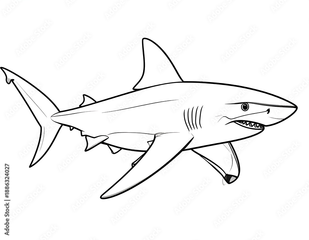 Obraz premium Detailed Shark Outline Illustration for Coloring and Design.