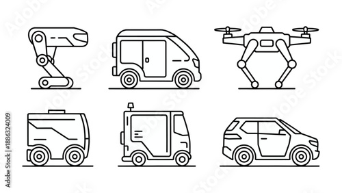 Automated Vehicles: A collection of various modern automated vehicles illustrated, showcasing the evolution of transport.