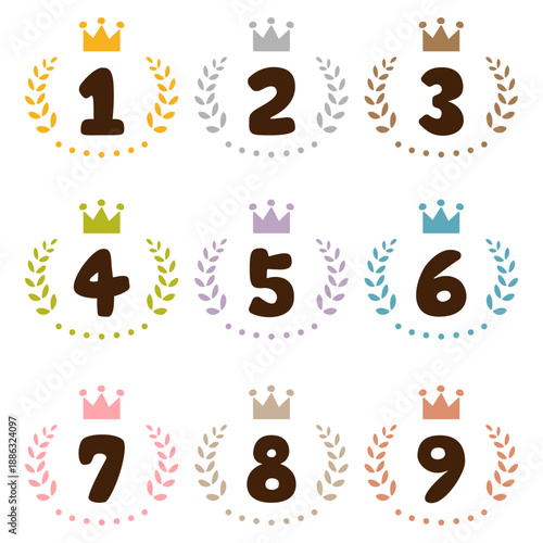 手描き風の番号とかわいいランキング素材のセット