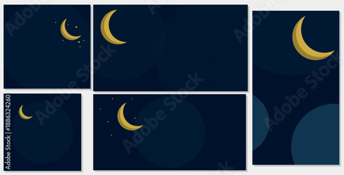 Ramadan Sale Minimal Vector Banner Set with Crescent Moon