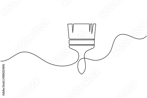 One continuous line drawing of a paintbrush for art and home improvement