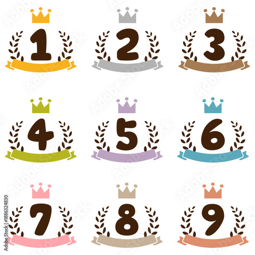 手描き風の番号とかわいいランキング素材のセット
