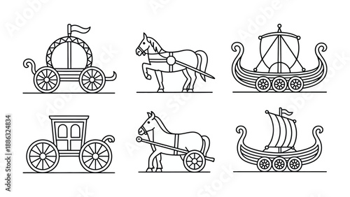 Vintage Transportation: A collection of vintage transportation illustrations, showcasing the evolution of travel through iconic modes. Capturing the timeless charm of these vehicles.