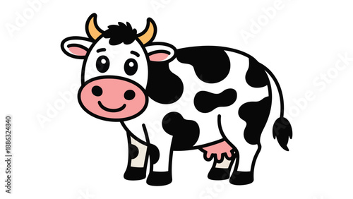 Cute Cow Illustration: A charming, friendly cow with a playful expression. perfect for children and illustrating farm life