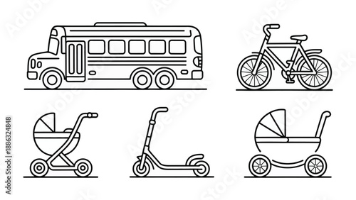 Line Art Transport: A comprehensive illustration of various transportation options, artfully rendered in sleek line art, inviting the viewer to explore modes of movement.