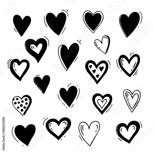 Collection of black and white hearts Vector
