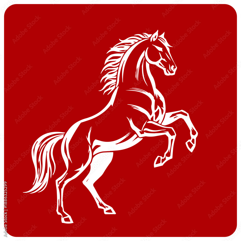 Obraz premium Lunar New Year 2026 Running Horse Vector Illustration, White Horse Silhouette, Year of the Horse, Elegant Modern Art Design