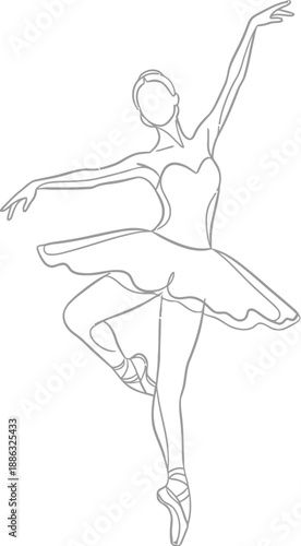 Elegant continuous line drawing of a graceful ballerina performing a classical ballet arabesque pose