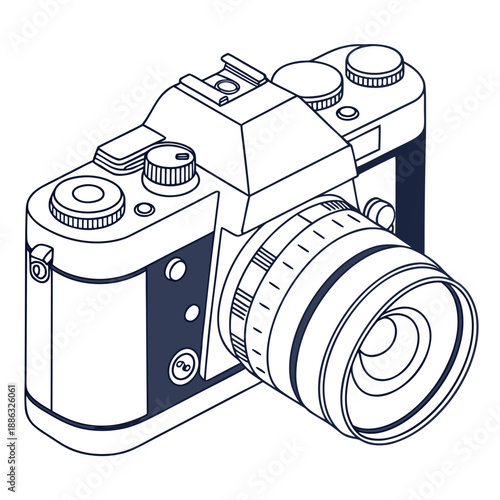 Minimal outline of a digital camera body, modern tech design