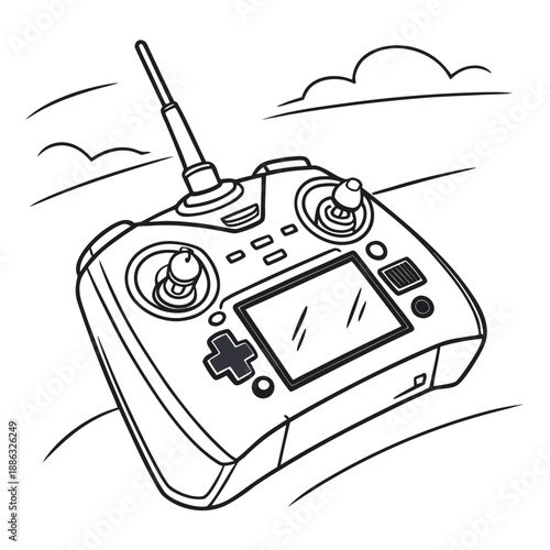 Simple line art icon of a drone controller, modern tech gadget.