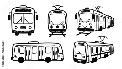 Sketch of Urban Transit: An illustration of various urban transit vehicles, showcasing the diverse modes of transportation commonly used in city environments.