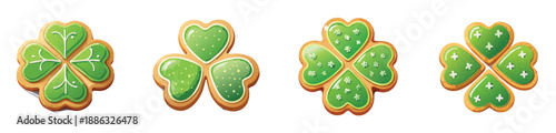 St. Patrick’s Day Shamrock Cookie Set – Lucky Clover Dessert Vector Illustrations