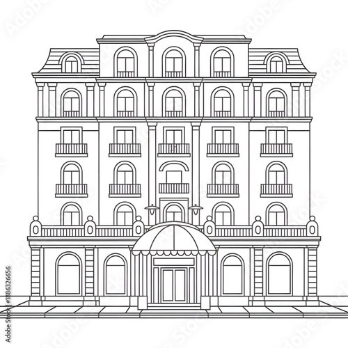 A hotel vector style coloring page 