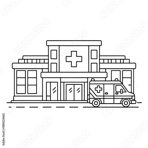 A hospital vector style coloring page 