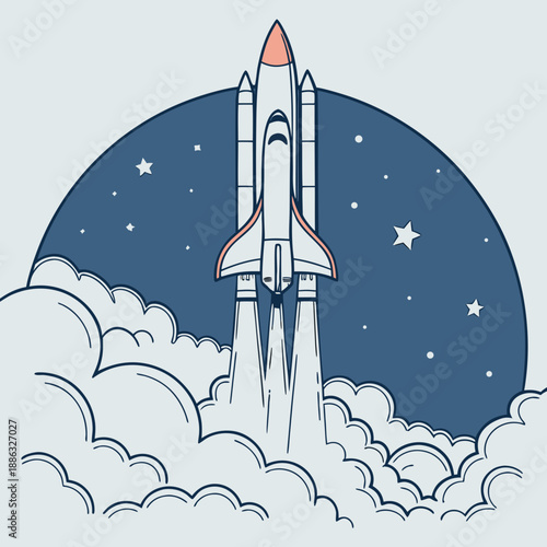 Stylish Rocket Takeoff with Minimal Smoke Trails Line Art