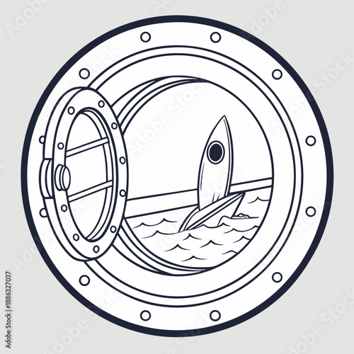 Elegant Circular Porthole Window Outline for Rocket or Spaceship