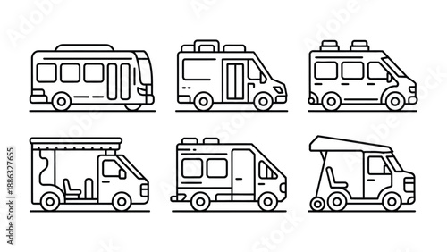 Variety of Vehicles: An artistic display showcasing diverse vehicle types, each meticulously illustrated in a line art style, offering a visual symphony of transportation design.