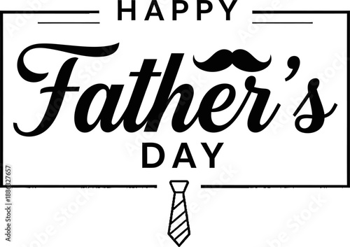 Happy Father's Day Greeting Card Design with Mustache and Tie Icon