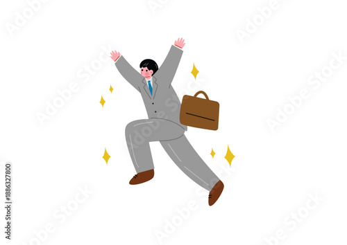 浮かれてスキップするサラリーマン男性