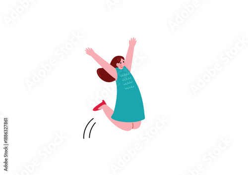 ジャンプして喜ぶ女性