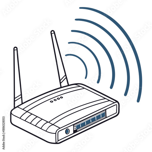 Wi-Fi Router Outline with Signal Lines for Connectivity Icon