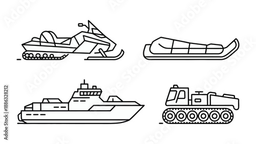 Transportation Icons: A collection of sleek, minimalist icons showcase various modes of transport, perfect for illustrating movement and journeys.