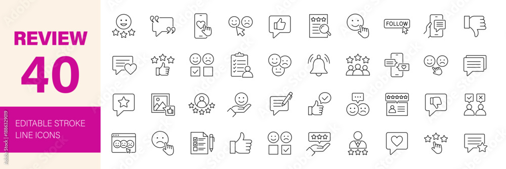 Naklejka premium Review icon set. Editable line icons. Vector illustration.