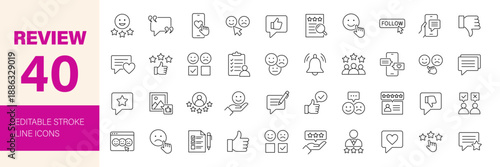 Review icon set. Editable line icons. Vector illustration.