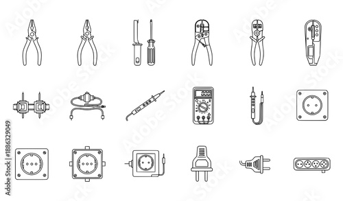 Electrical Tools Outline Icons Vector Set with Editable Stroke for Industrial and Technical Use