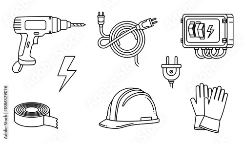 Electrical Tools Line Icons Vector Collection with Rounded Editable Stroke for UI Design