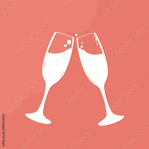 Stylized champagne glasses clinking illustration symbolizing romantic celebration and festive love moments