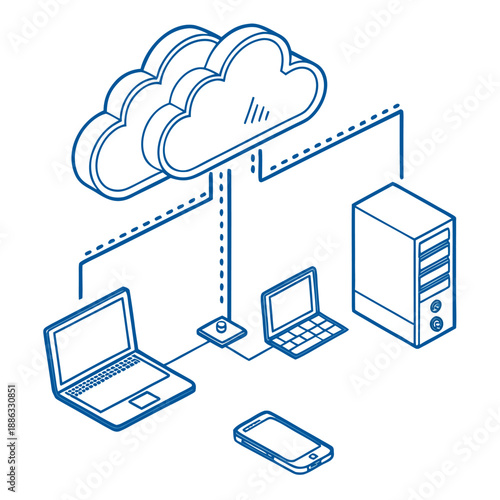 Cloud computing concept with connected devices and server