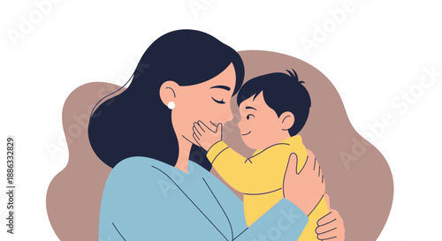 A tender moment mother lovingly cradling and kissing her young child