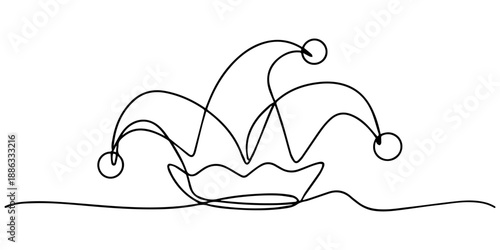 Abstract fool's cap, continuous one line art hand drawing sketch, April fools day continuous one line art drawing vector design and illustration