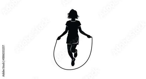 Silhouette of a young woman joyfully jumping rope in a simple design