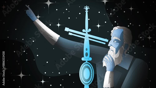 great astronomer observing the stars with his telescope