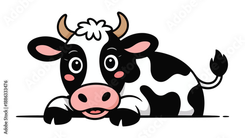Cheerful Cow Illustration: A charming illustrated cow with a friendly expression. This delightful illustration showcases a cute bovine with endearing features.