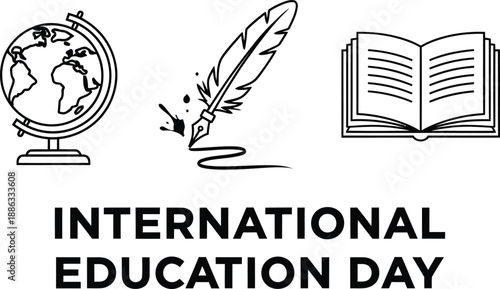 International education day celebrations with globe quill and book emblems