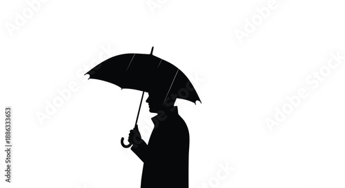 Silhouette of a person holding an umbrella in the rainy weather