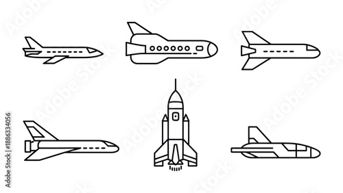 Aerial Fleet: A diverse collection of modern aircraft, presented in a clean, illustrative style, represents the wonders of flight and the vastness of the sky.