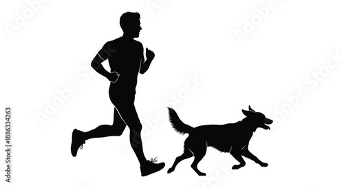 Silhouette of a man running with his energetic dog companion