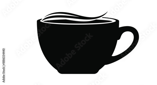 Simple black and white illustration of a coffee cup with steam rising