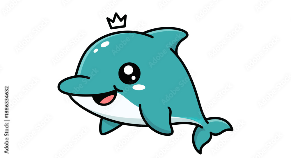 Obraz premium Cartoon dolphin with crown illustration