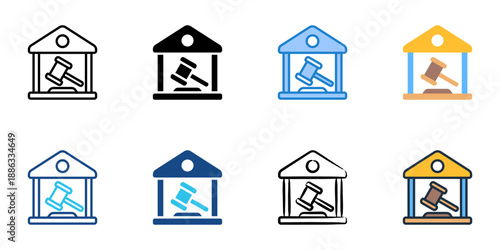 Courtroom icons set multiple style collection. Editable stroke 
